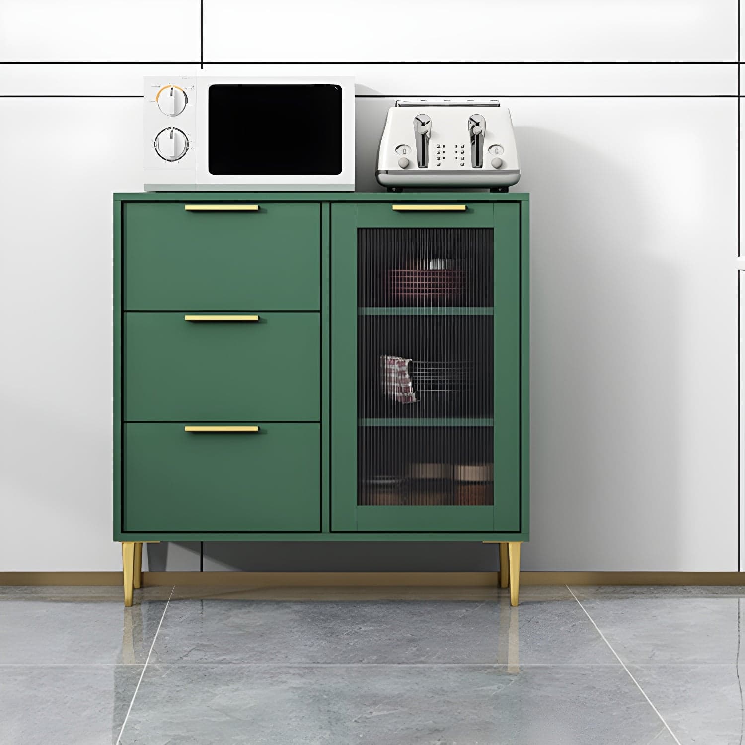 Glam Engineered Wood Sideboard Glass Doors Sideboard with Gold Legs thumbnail 3
