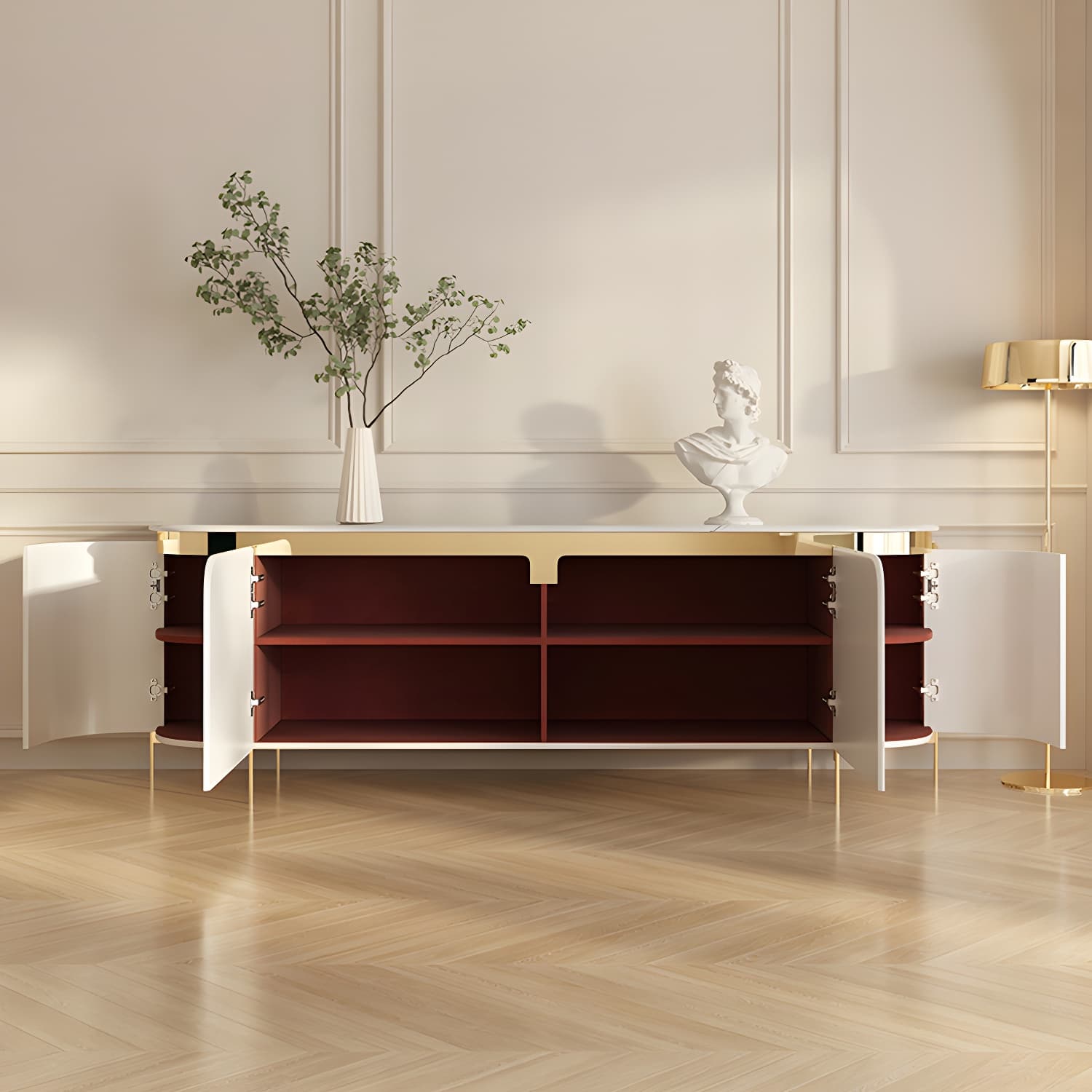 Marble TV Media Console Contemporary TV Console for Living Room thumbnail 7