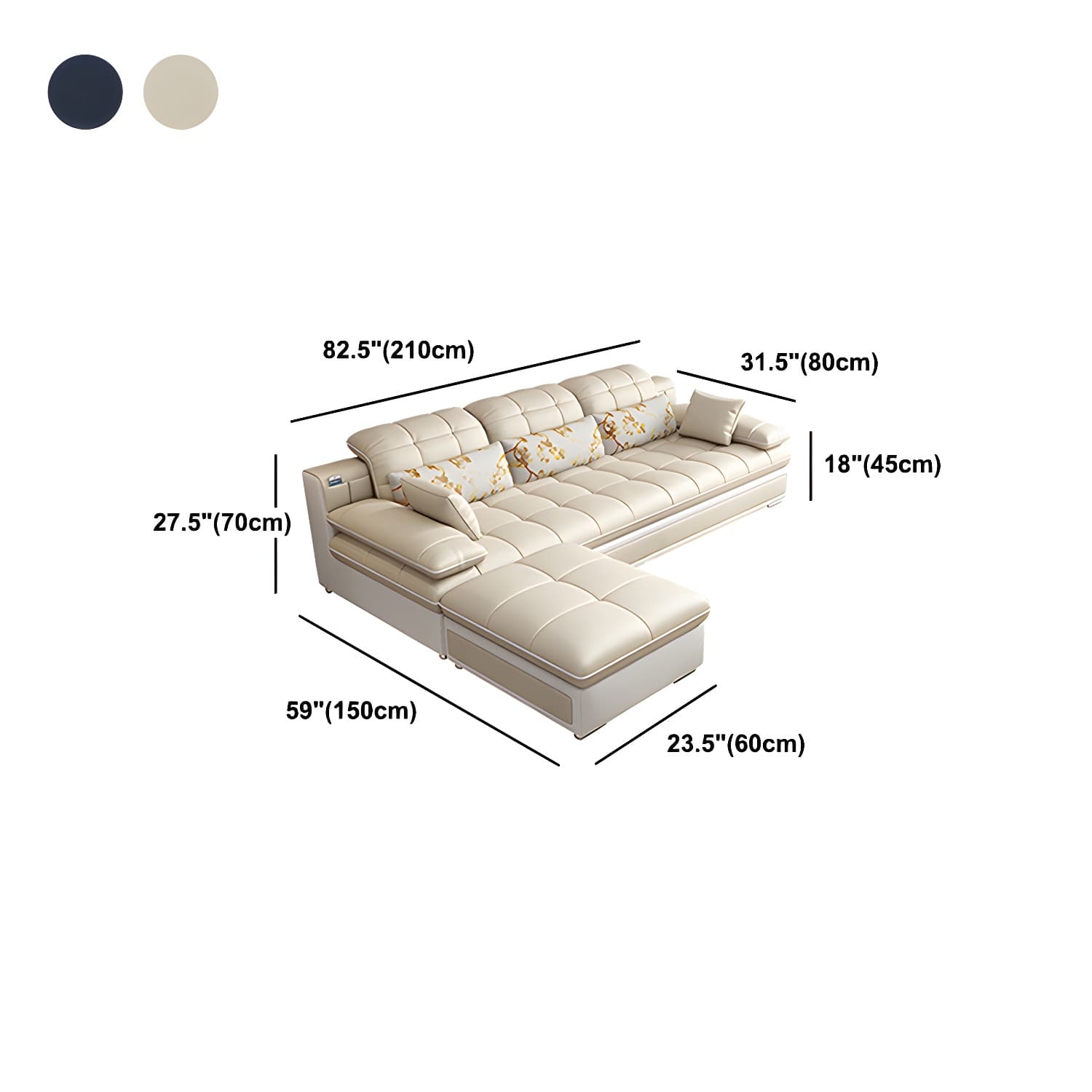 Contemporary Faux Leather Sofa & Chaise Biscuit Back Pillow Top Sofa thumbnail 15