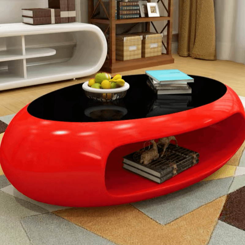 Simple Ink Oval/Rounded Hardened Glass Single Accent Table with Container & Abstract Base thumbnail 5