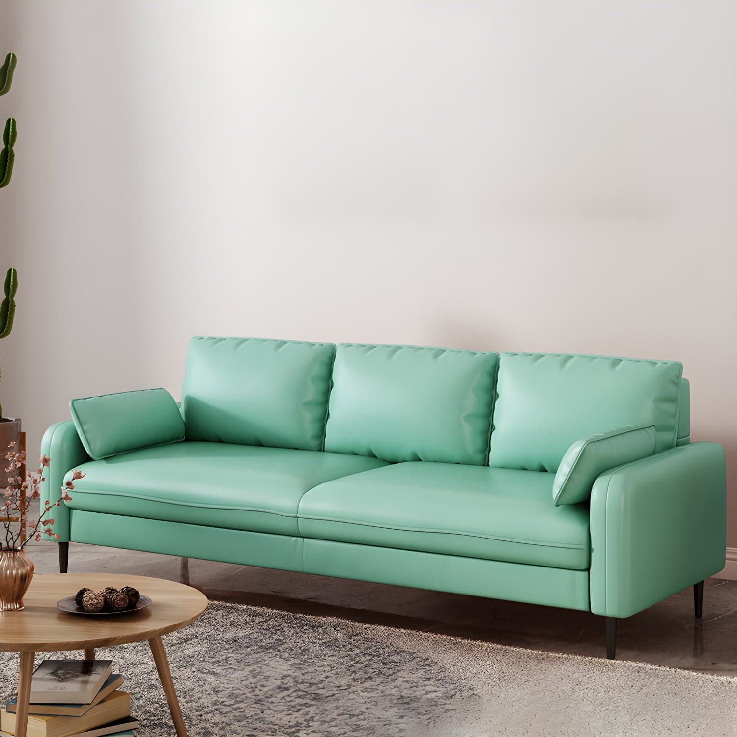 3-Seater Faux Leather Sofa Mid Century Loose Back Square Arm Settee thumbnail 5