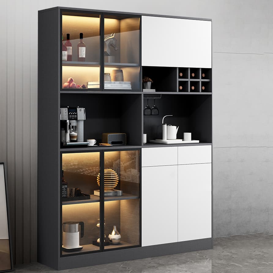Wood Living Room Sideboard Cabinet Modern Credenza with Storage and Glass Door thumbnail 5
