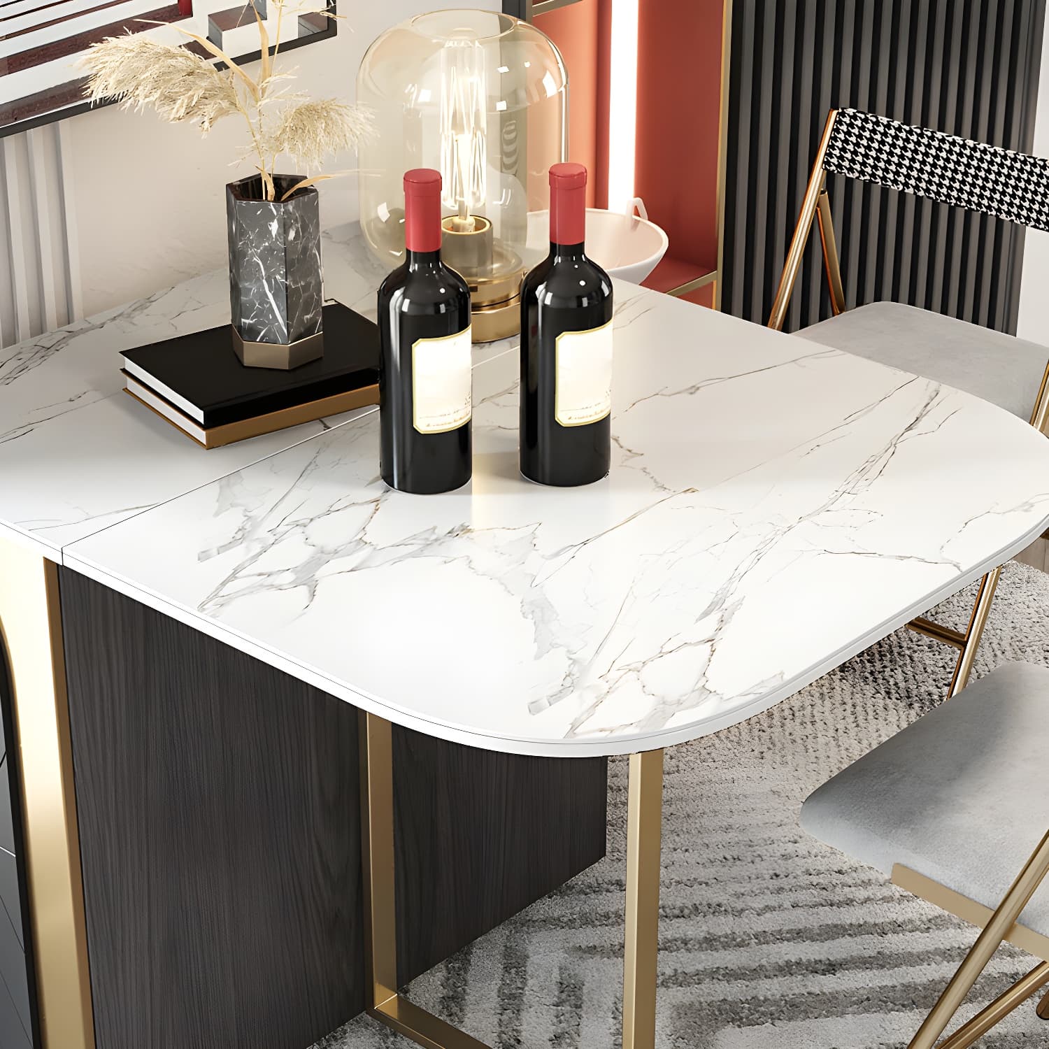 Modern 1/2/3/4/5 Pieces Rectangle Dining Table Set with Stone Top Foldable Dinette Set thumbnail 6