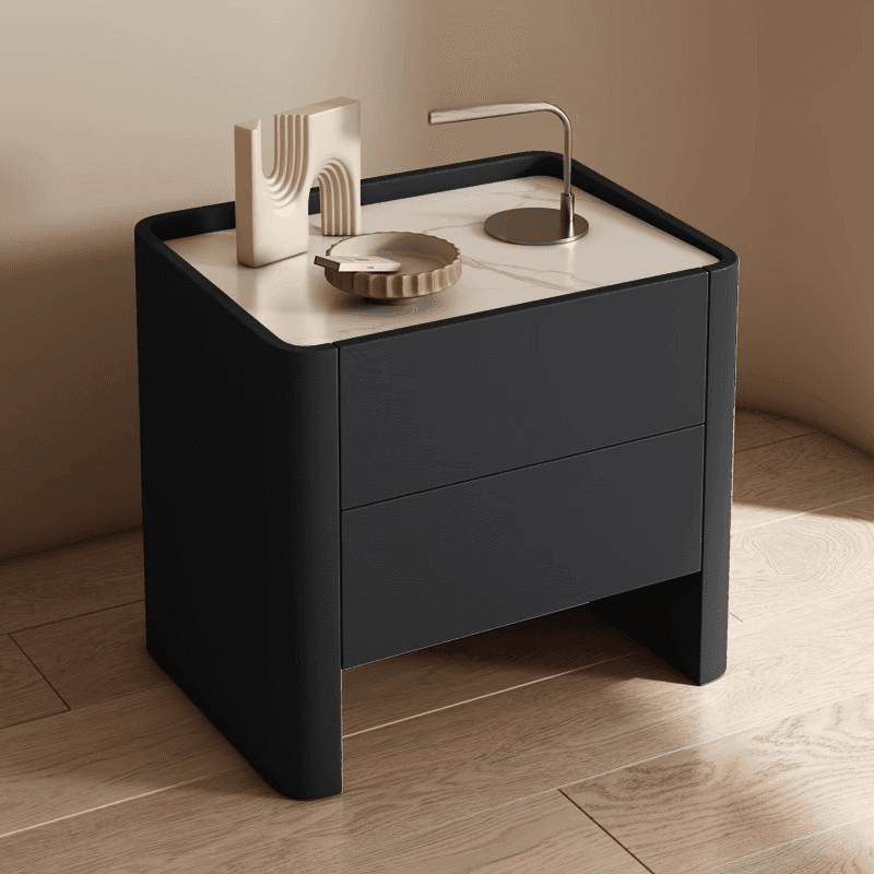 Stylish Drawer Storage Nightstand with 2 Drawers, Stone Countertop, and Leg thumbnail 1