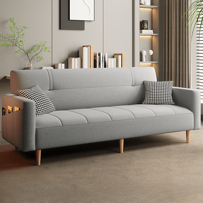 Trendy Solid Color Convertible Sofa in Light Gray/Butter Color/Coffee with Arm, 4-seater/Seats 3/2 People, Receptacle Storage, and 2 Pillows thumbnail 9