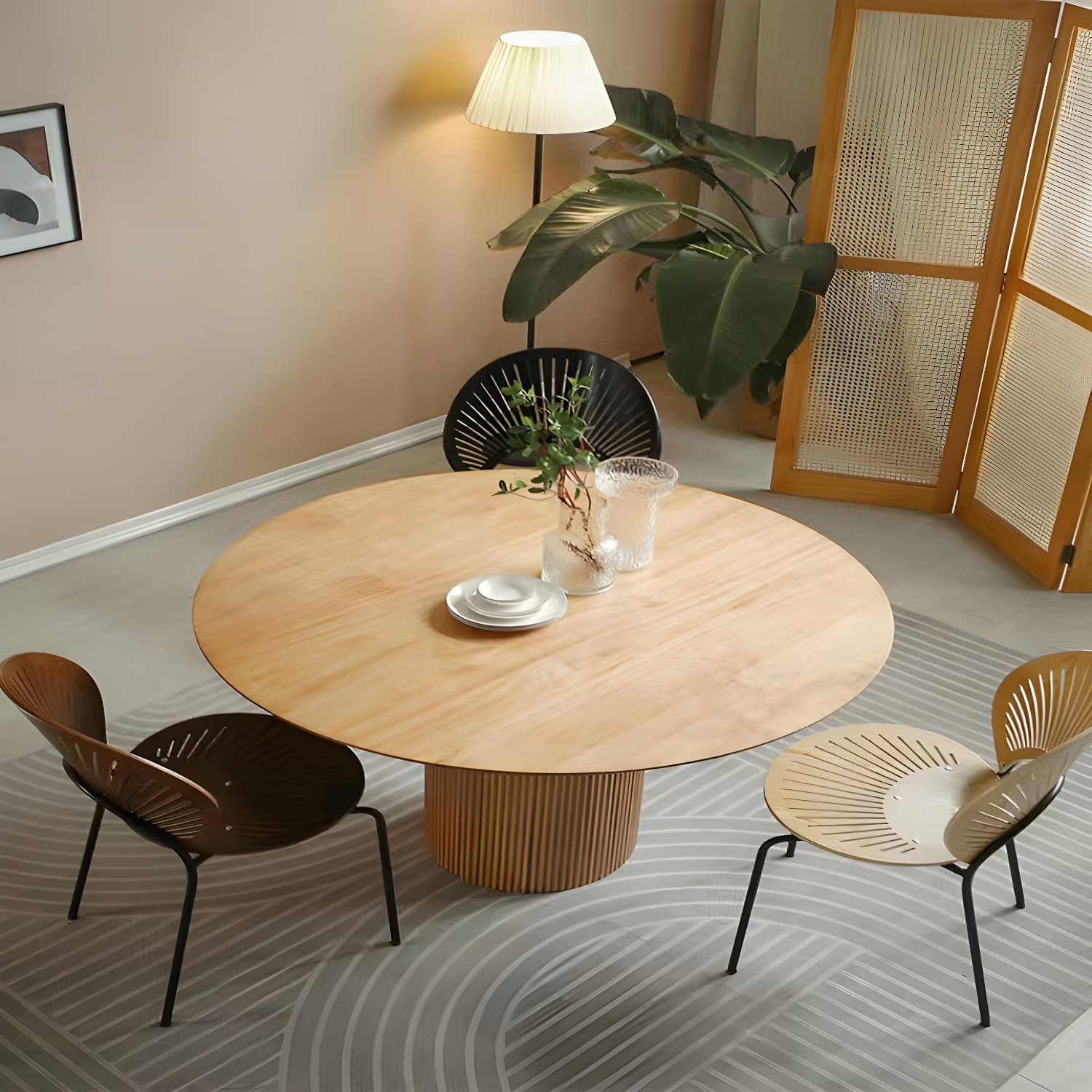 Modern Round Dining Table Pine Solid Wood Pedestal Dining Table in Natural thumbnail 3