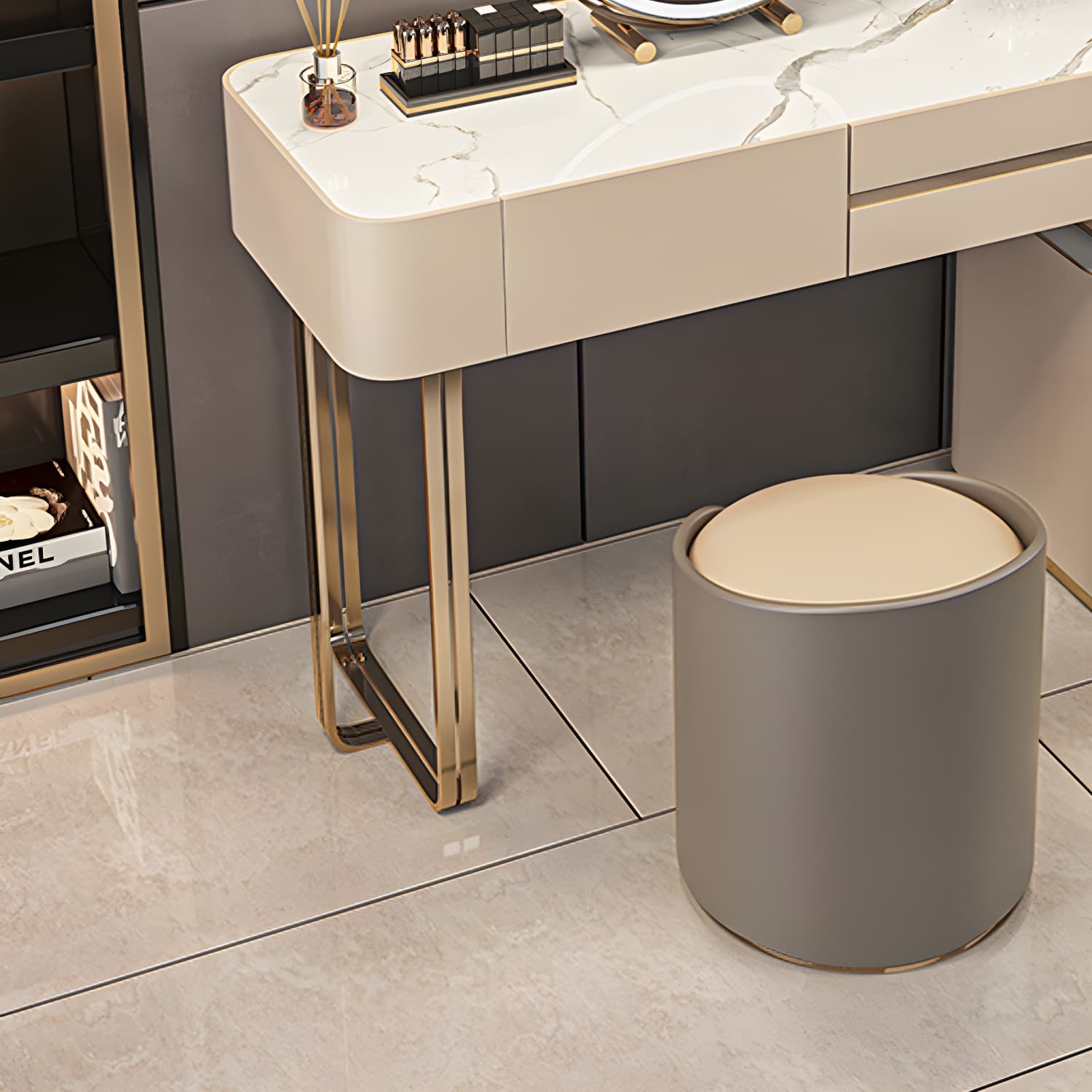 Luxurious Wood and Metal Make-up Vanity 5 Drawers & Lighted Mirror Dressing Table thumbnail 8