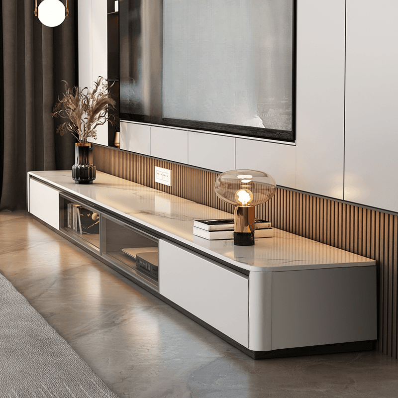 Art Deco Sintered Stone TV Stand for Sitting Room with Multiple Drawers, Storage Cabinet, Cable Management, and Door thumbnail 5