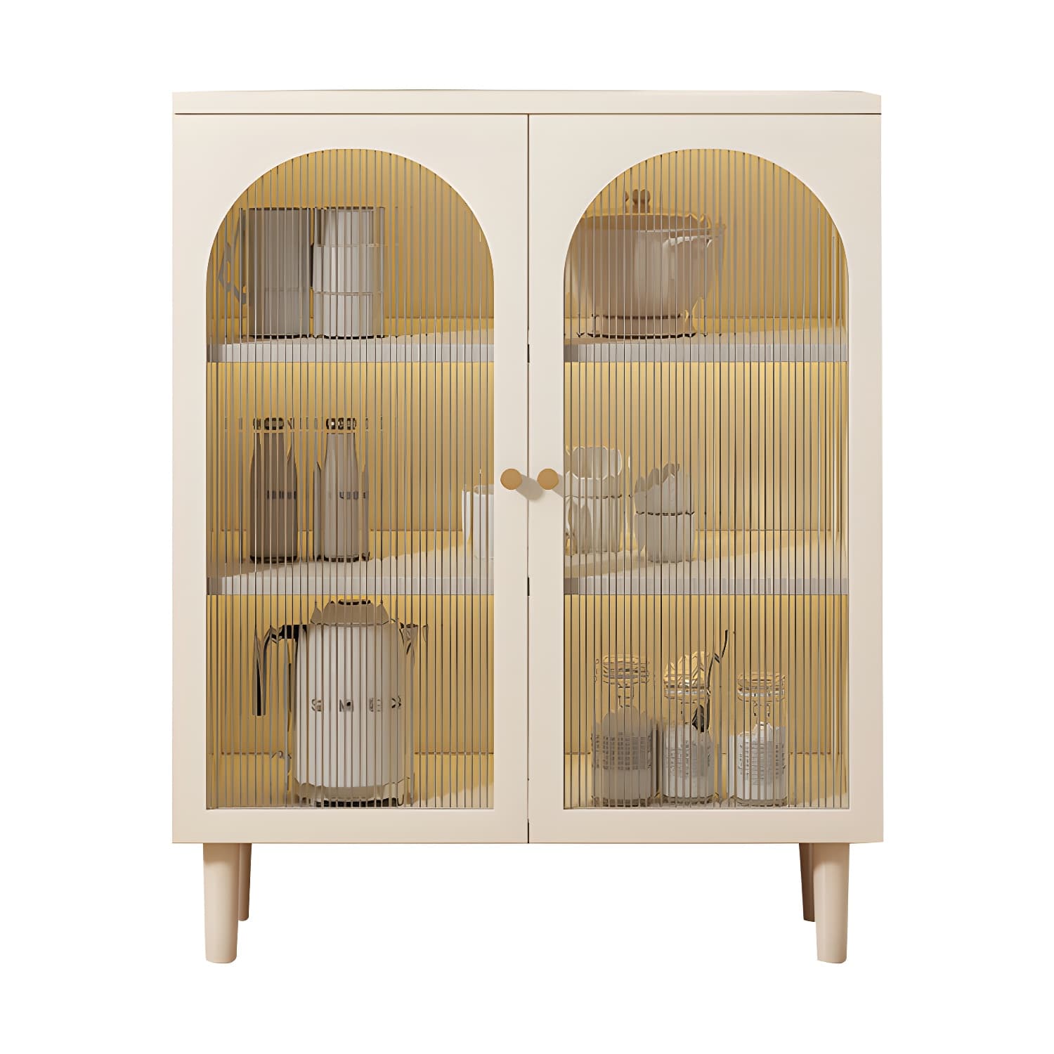 White Modern Wood Sideboard Credenza with Cabinets and Shelves Included thumbnail 9