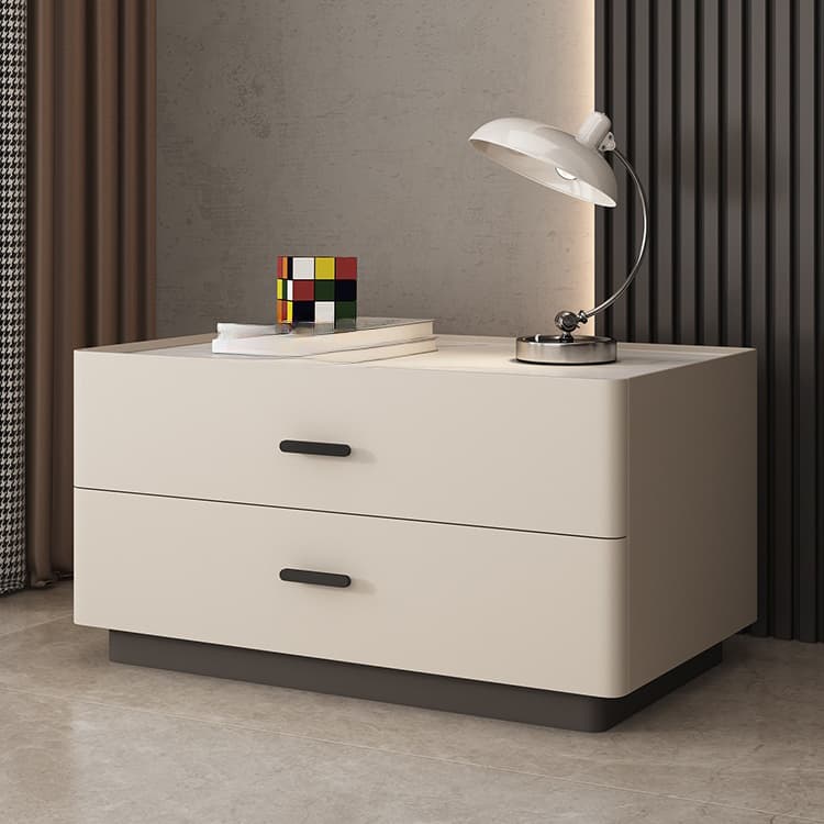 Elegant Two-Drawer Faux Leather Nightstand with Stone Countertop in Low Height for Modern Homes thumbnail 10