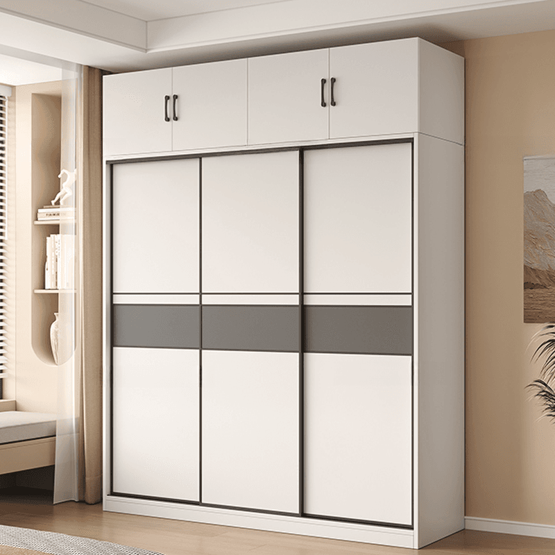 White Minimalist Manufactured Wood Wardrobe Closet with Interior Shelves and Clothing Rod thumbnail 3