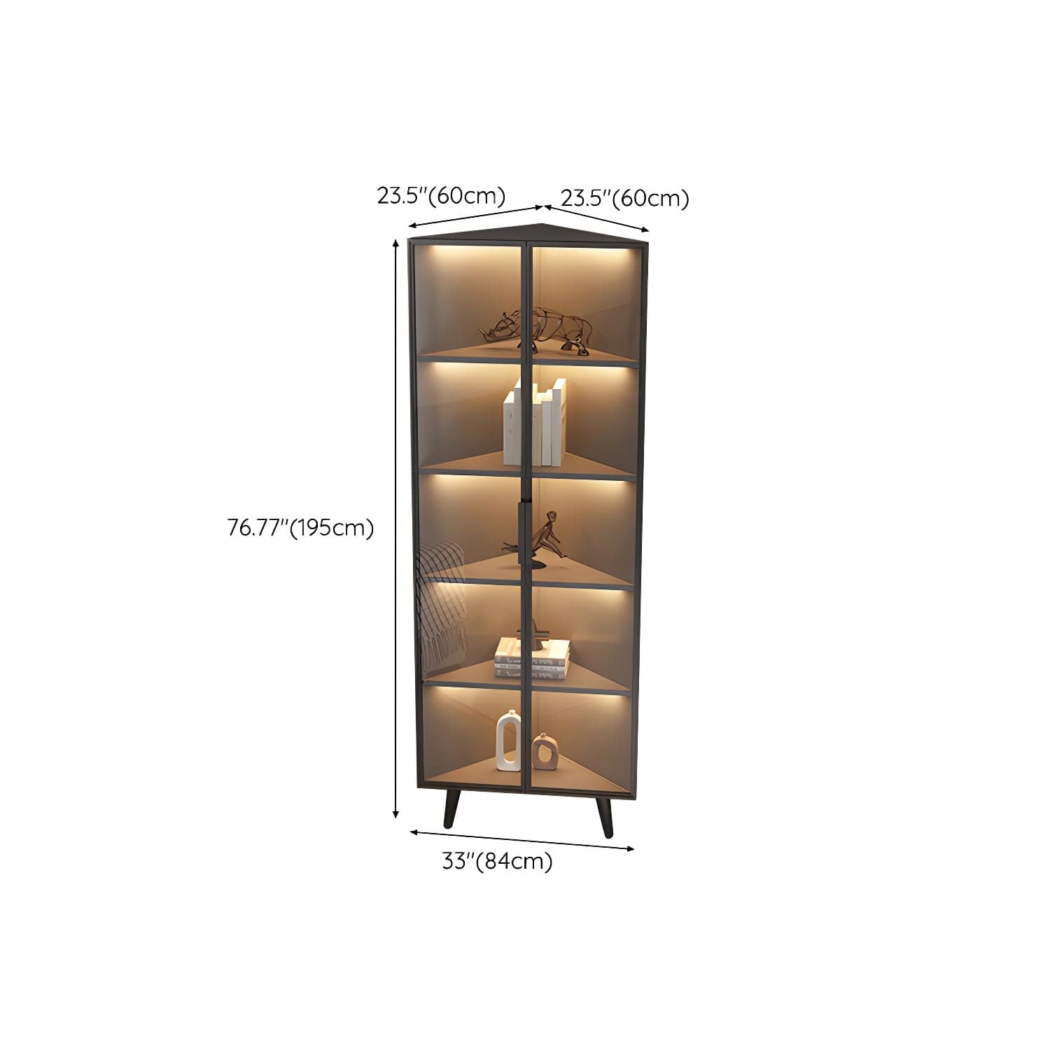 Corner Modern Accent Cabinet with Black Metal Base and Glass Doors, Black Wood Counter Top thumbnail 28