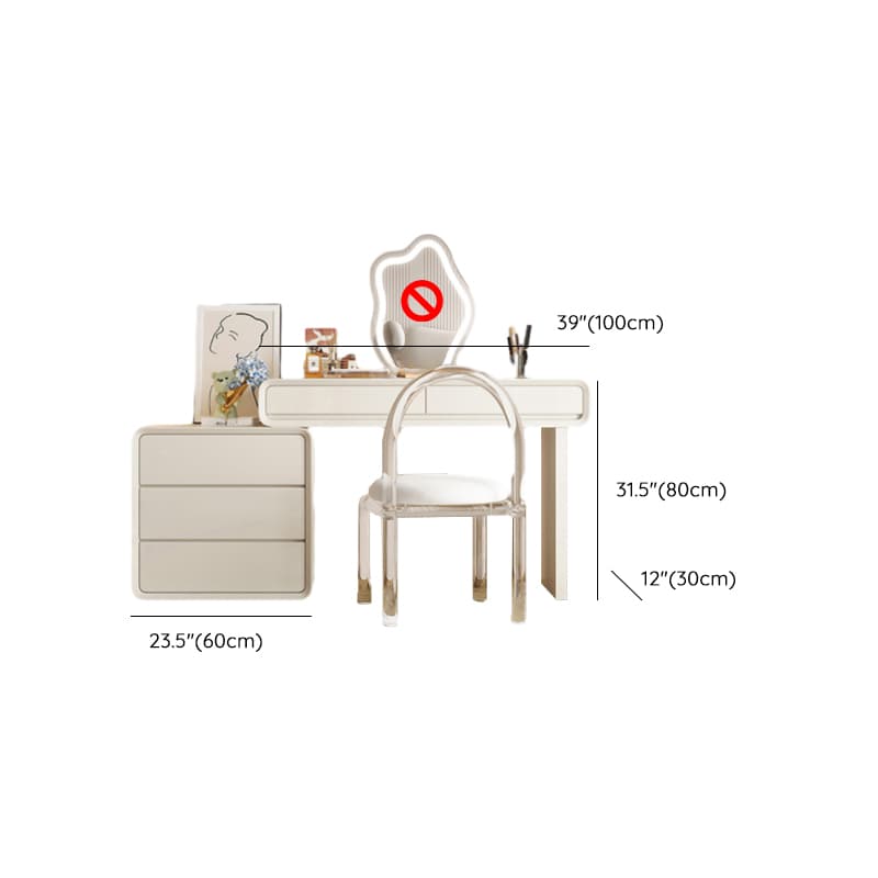 Standard Length Vanity Set with Upholstered Chair in Chalk, Synthetic Frame, and Lighted Mirror Including Seat thumbnail 13