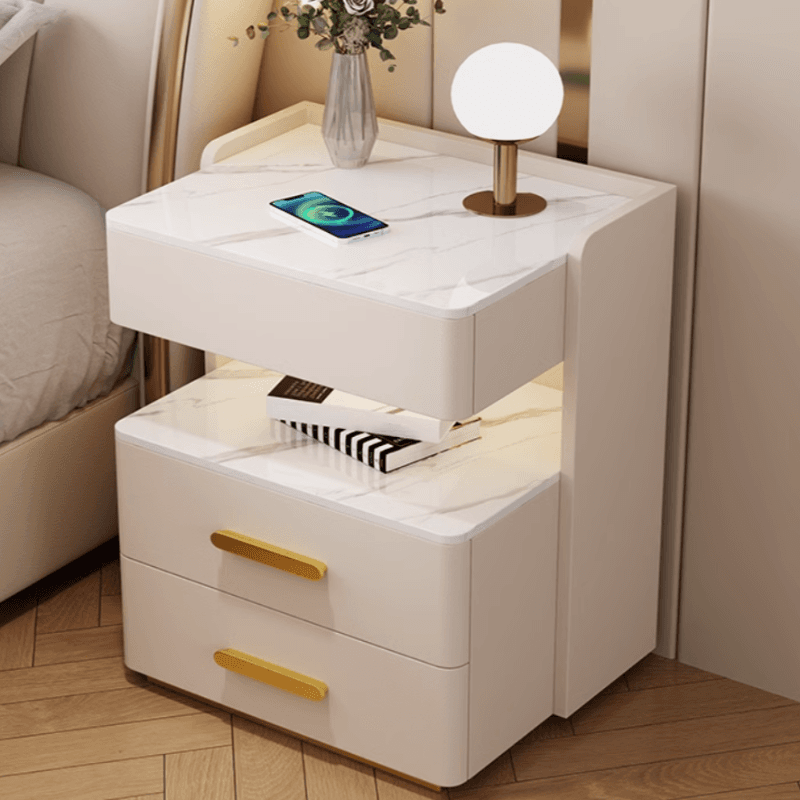 Postmodern Bedside Cabinet Nightstand with 2 Shelves and Sintered Stone Countertop thumbnail 8