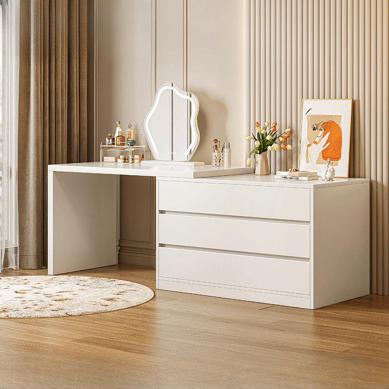 Chalk Modish Wood Makeup Vanity with Standard Length and Non-Upholstered Chair(s) thumbnail 14