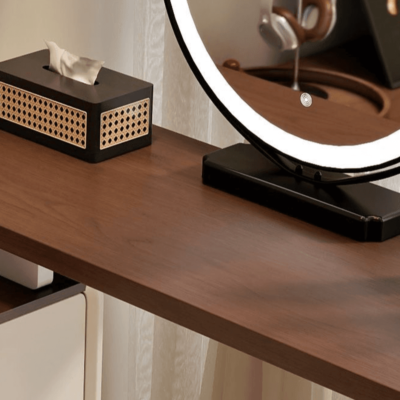 Large Vanity Set with White Seating, 6 Drawers, Mirror Lights, Seat, Lighting, and Scalable Telescopic Design thumbnail 5