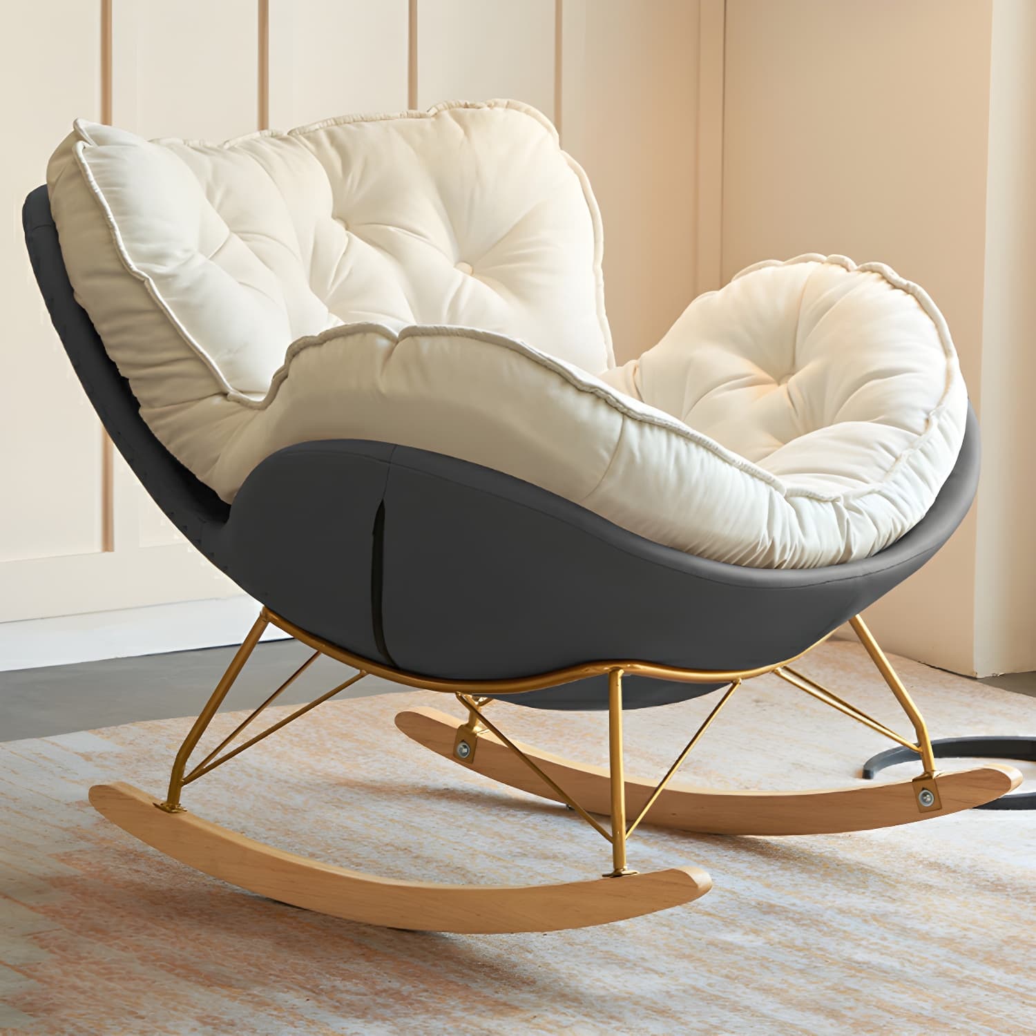 Stylish and Comfortable Modern Rocking Chair with Natural Wood Legs and Upholstered Track Arms thumbnail 2