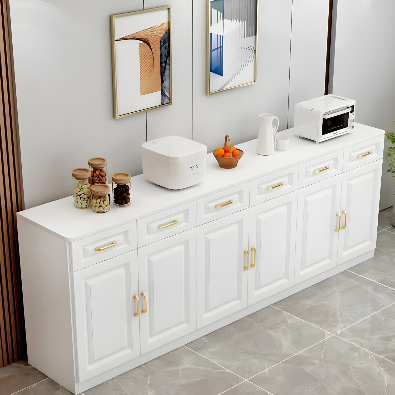Modern Wood Sideboard Credenza with Drawers and Interior Shelves thumbnail 10