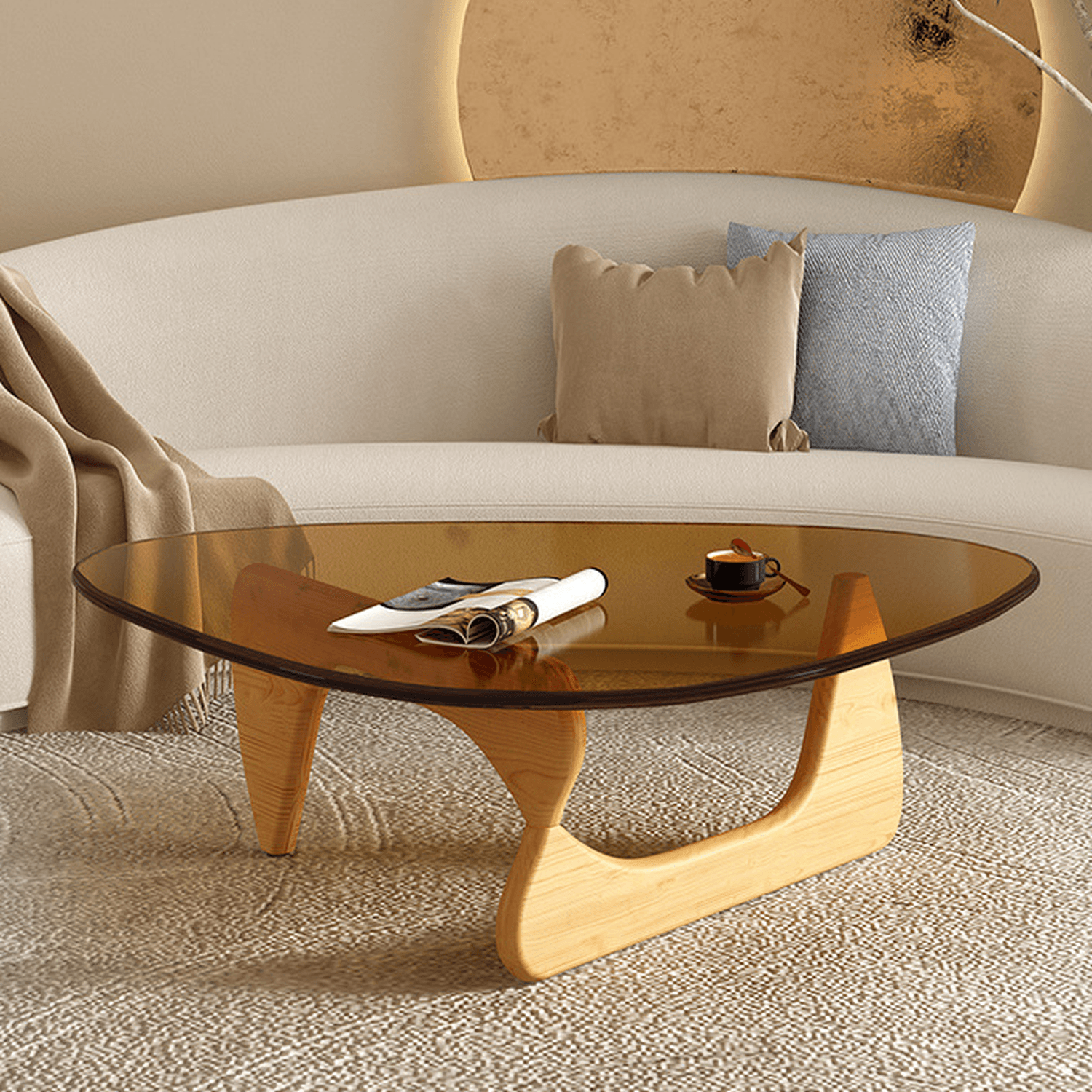 Simplistic Pennels Tempered Glass Single Side Table with Abstract Base Indoor Use thumbnail 2