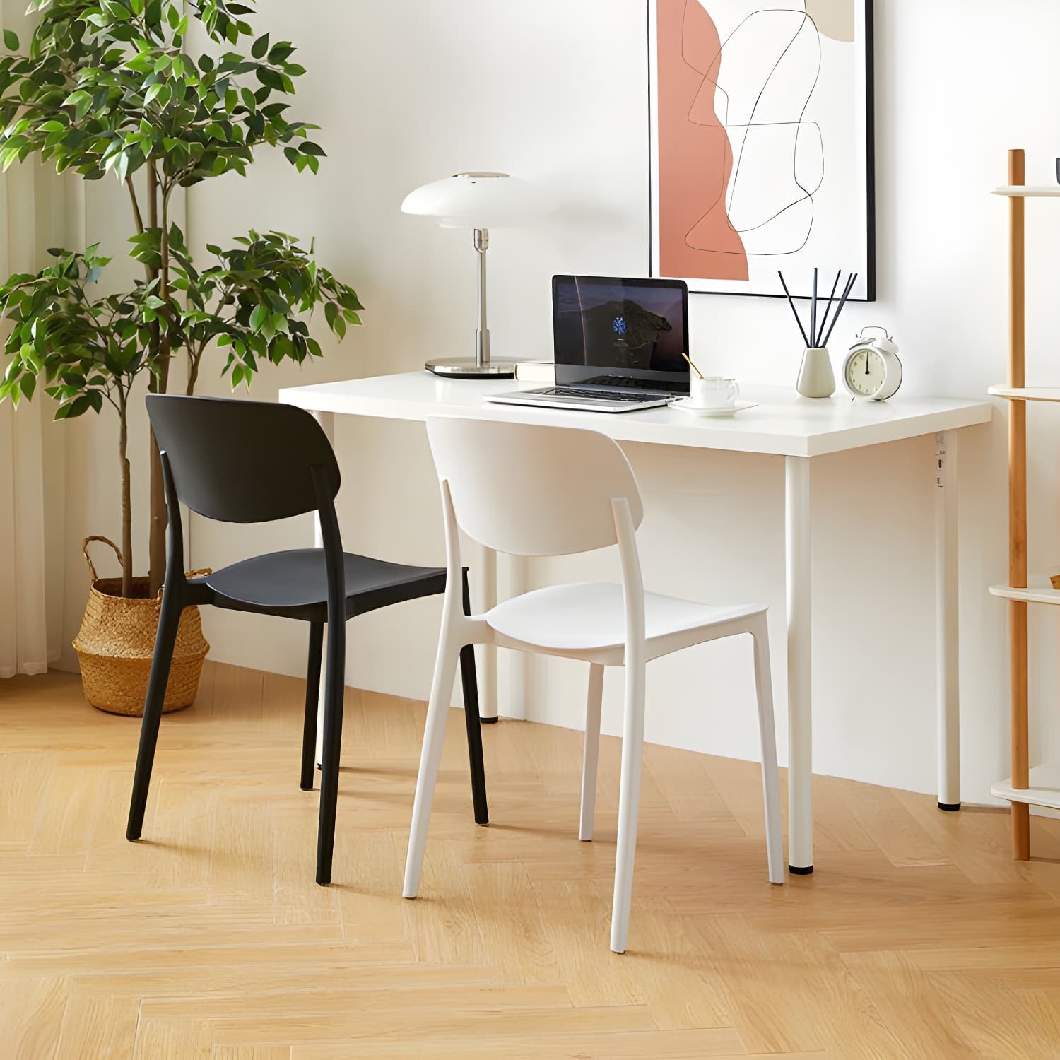 Scandinavian Stackable Armless Dining Chairs Plastic Open Back Dining Side Chair thumbnail 24