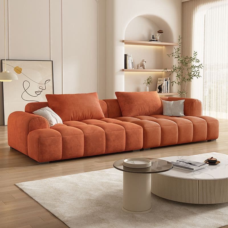 Vibrant Peony/Cerulean/Tangerine Color Sofa Couch with Round Arm and Concealed Support thumbnail 13