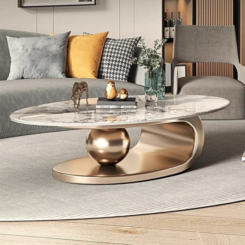 Luxurious Abstract Base Coffee Table with Elliptic Scratch-Resistant Stone Top thumbnail 5