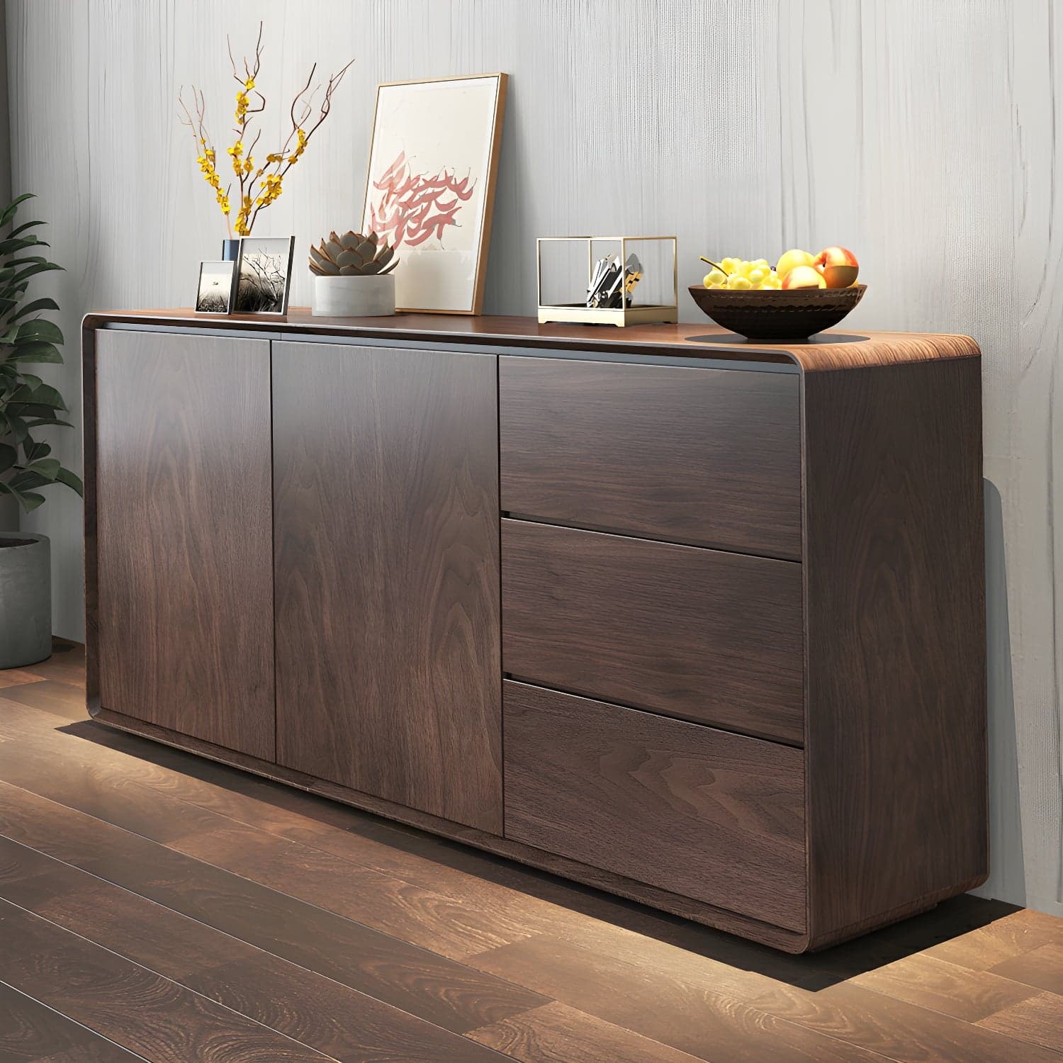 Modern Wood Buffet Sideboard Cabinet with 2 Doors and 3 Drawers thumbnail 5