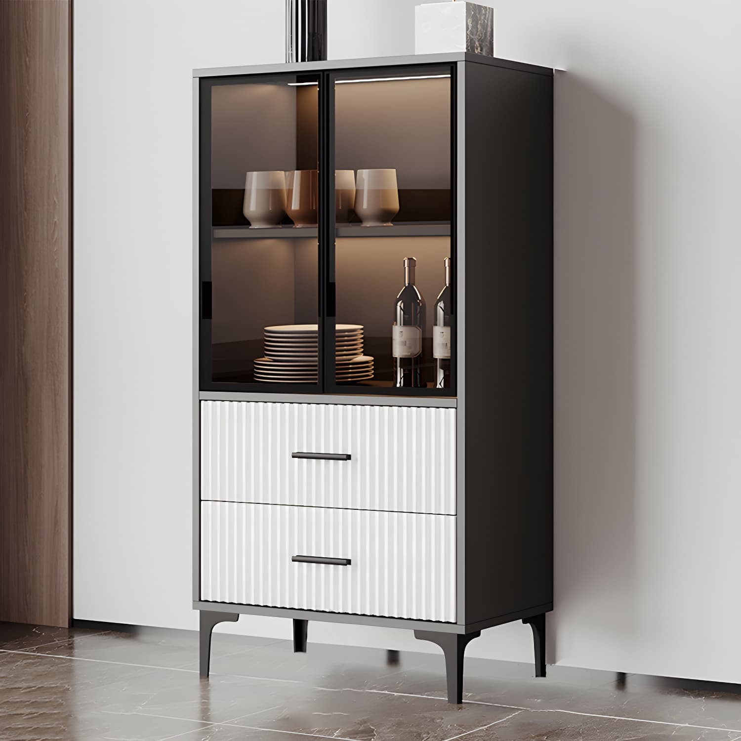 Contemporary Sideboard Cabinet for Dining Room with Glass Doors & Drawers Included thumbnail 14