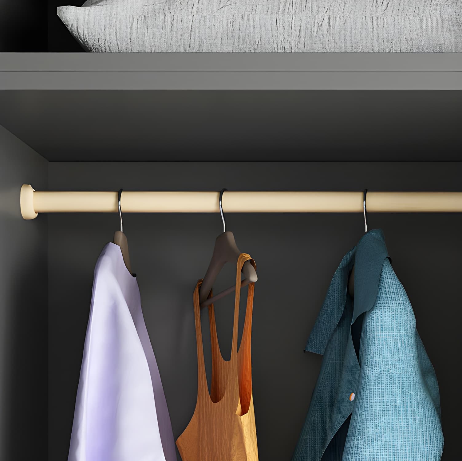 Contemporary Grey Wood Storage Wardrobe with Clothing Rod and Black Handles thumbnail 4