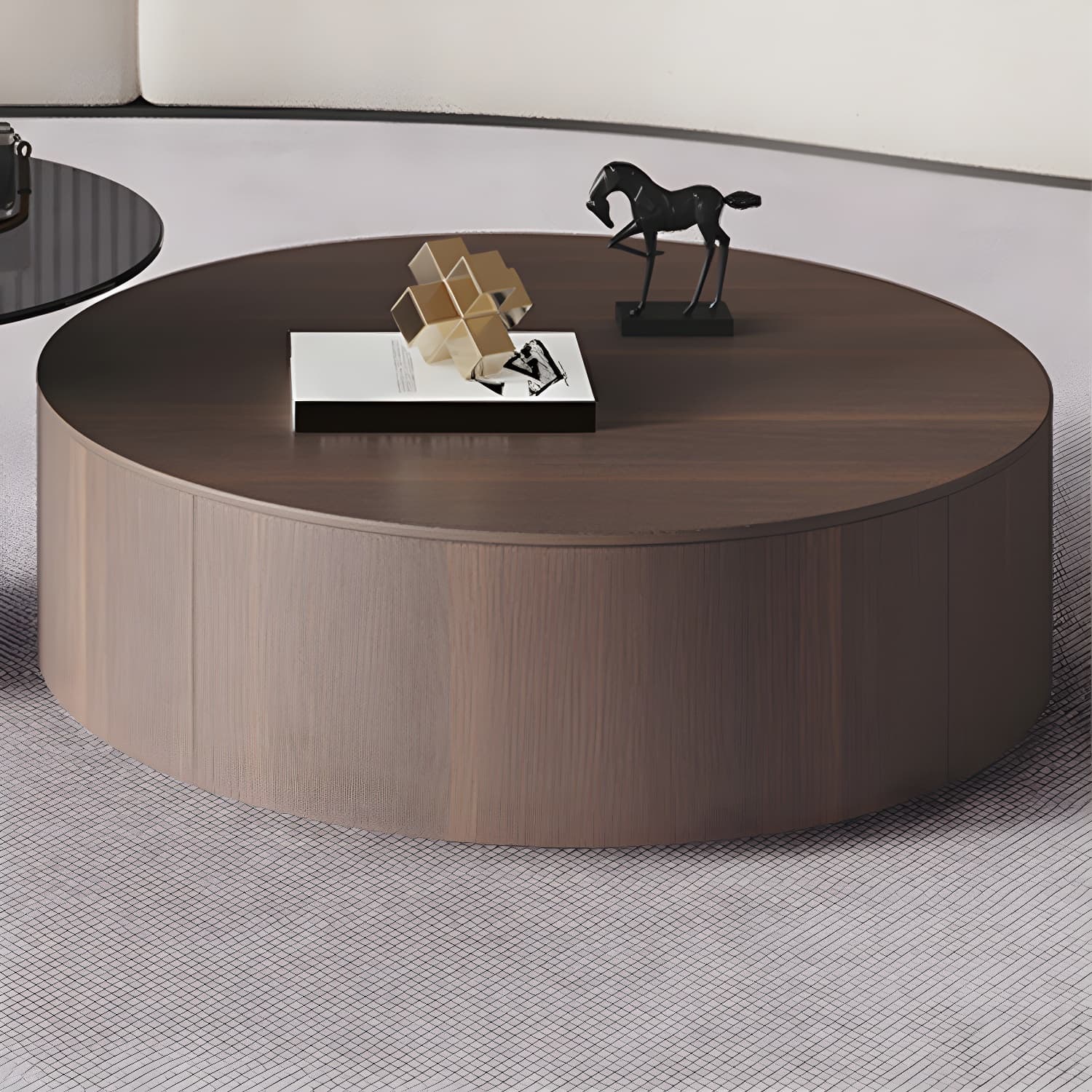 11"H Contemporary Coffee Table Round Coffee Cocktail Table with Drawer thumbnail 9