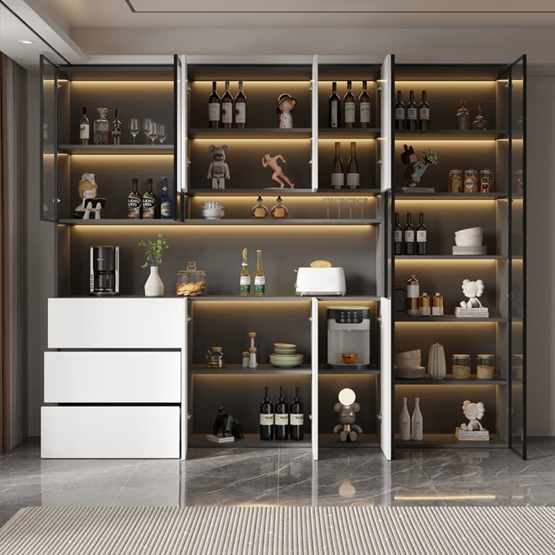 White Modern Buffet Cabinet with Cabinets and Shelves, Full Assembly Needed thumbnail 10