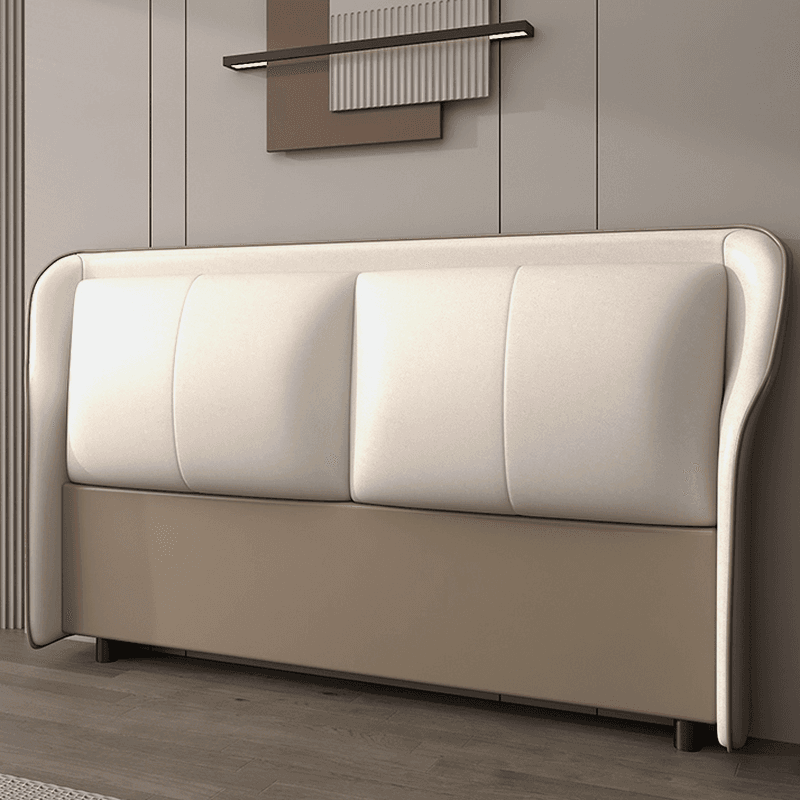 Trendy Wingback Headboard with No Distressing in Natural Wood, Rectangle Shape for Full/Queen Bed with Sponge Upholstery and Standard Height thumbnail 1