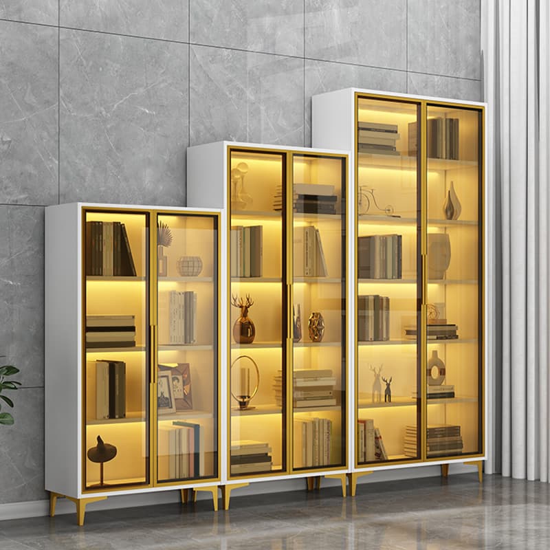 Glam Rectangle Accent Cabinet with Metal Base and Wood Countertop, Glass Doors and Lighting Included thumbnail 4