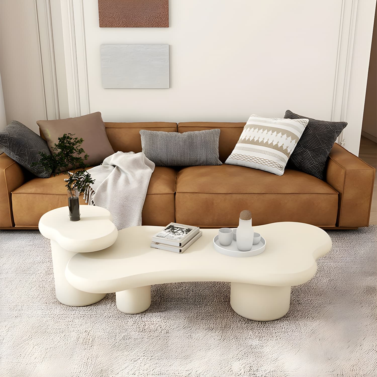 Cloud Shape Coffee Cocktail Table in Solid Wood Modern Style thumbnail 5