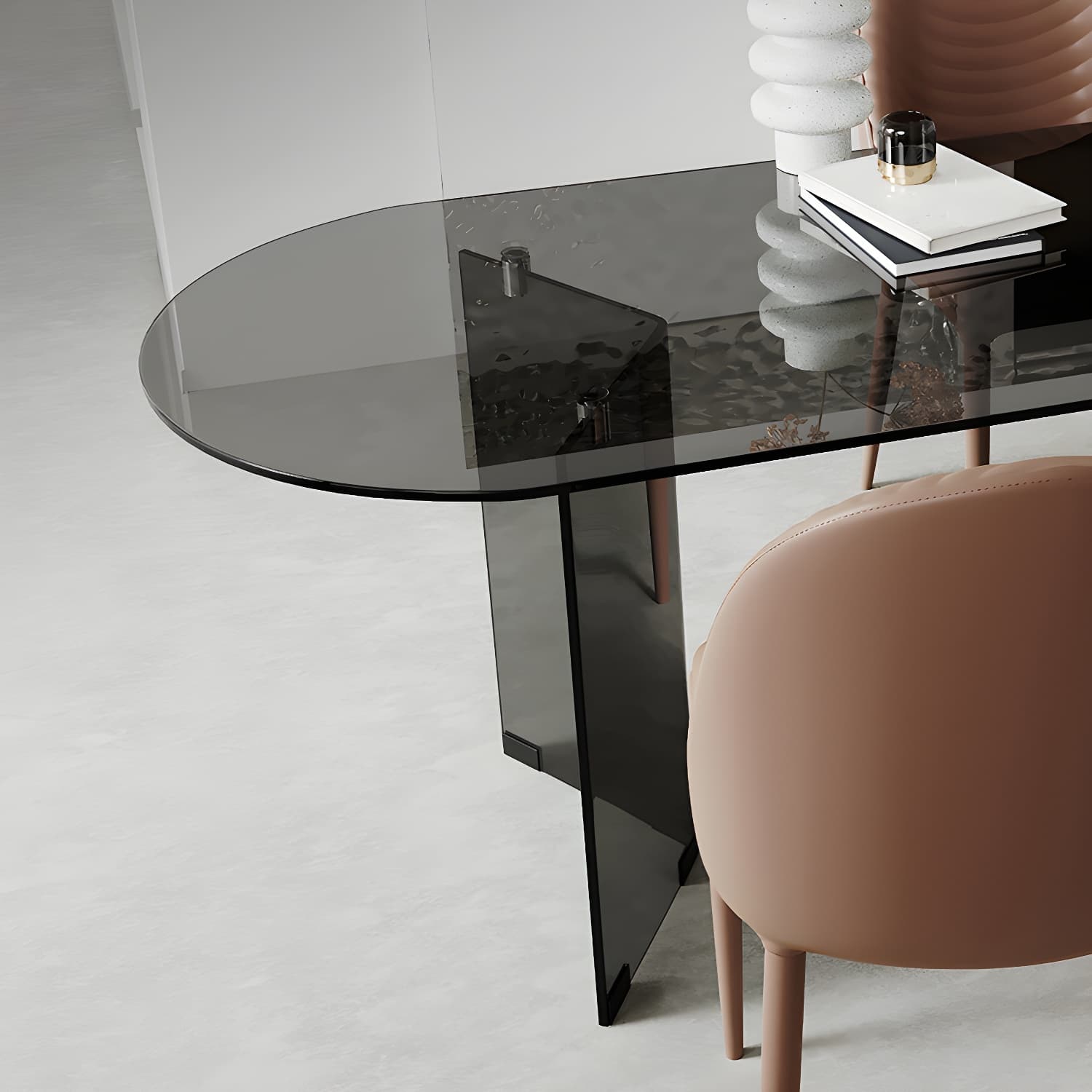 Glass Contemporary Oval Dining Table Clear Glass Top Table with Double Pedestal thumbnail 7