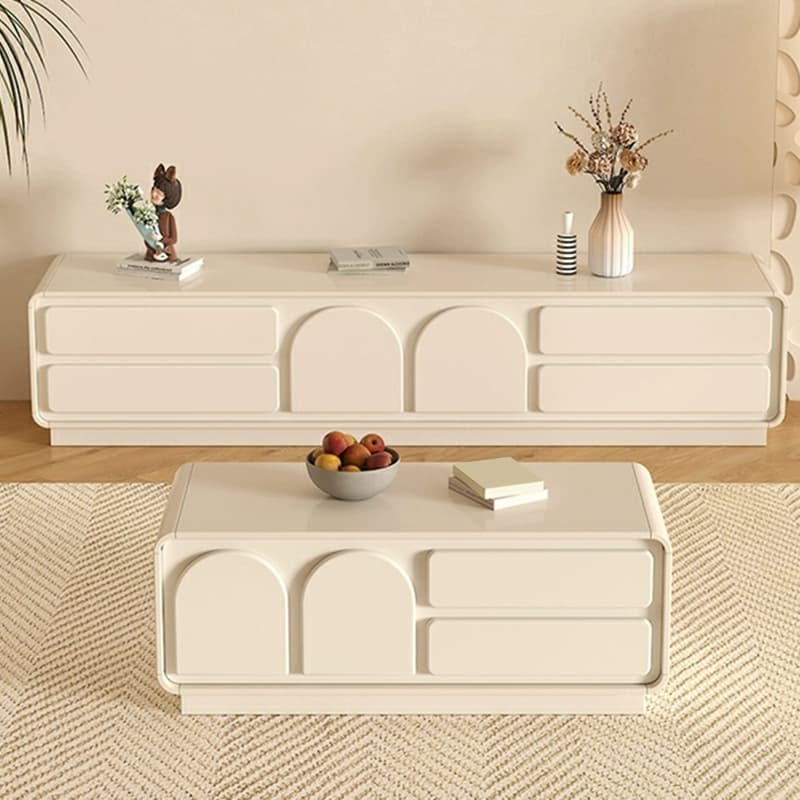 White Modern TV Stand with Low Height, 4 Drawers, 1 Cabinet and Legs - Full Assembly Needed thumbnail 2