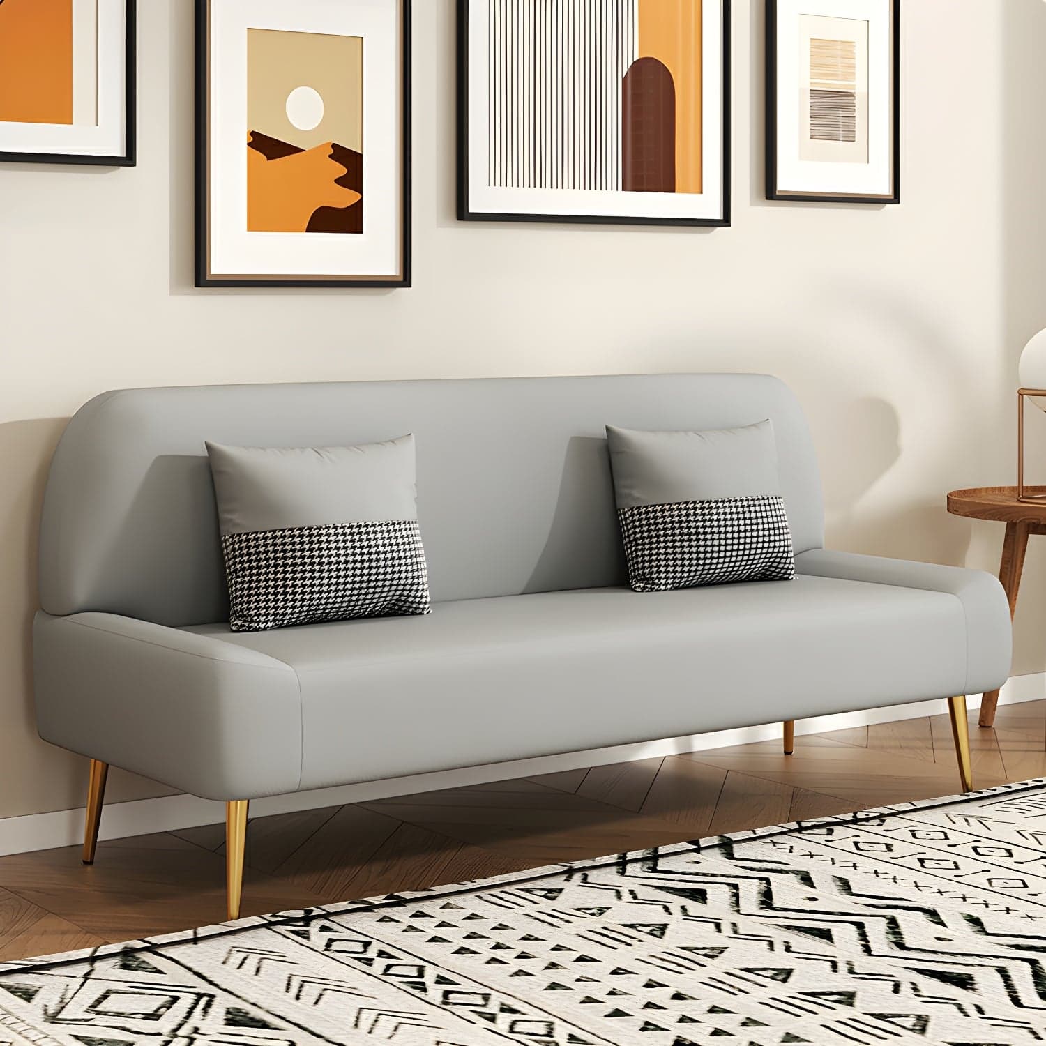 Scandinavian Faux Leather Small Size Sofa with Armless Design in Solid Color thumbnail 3