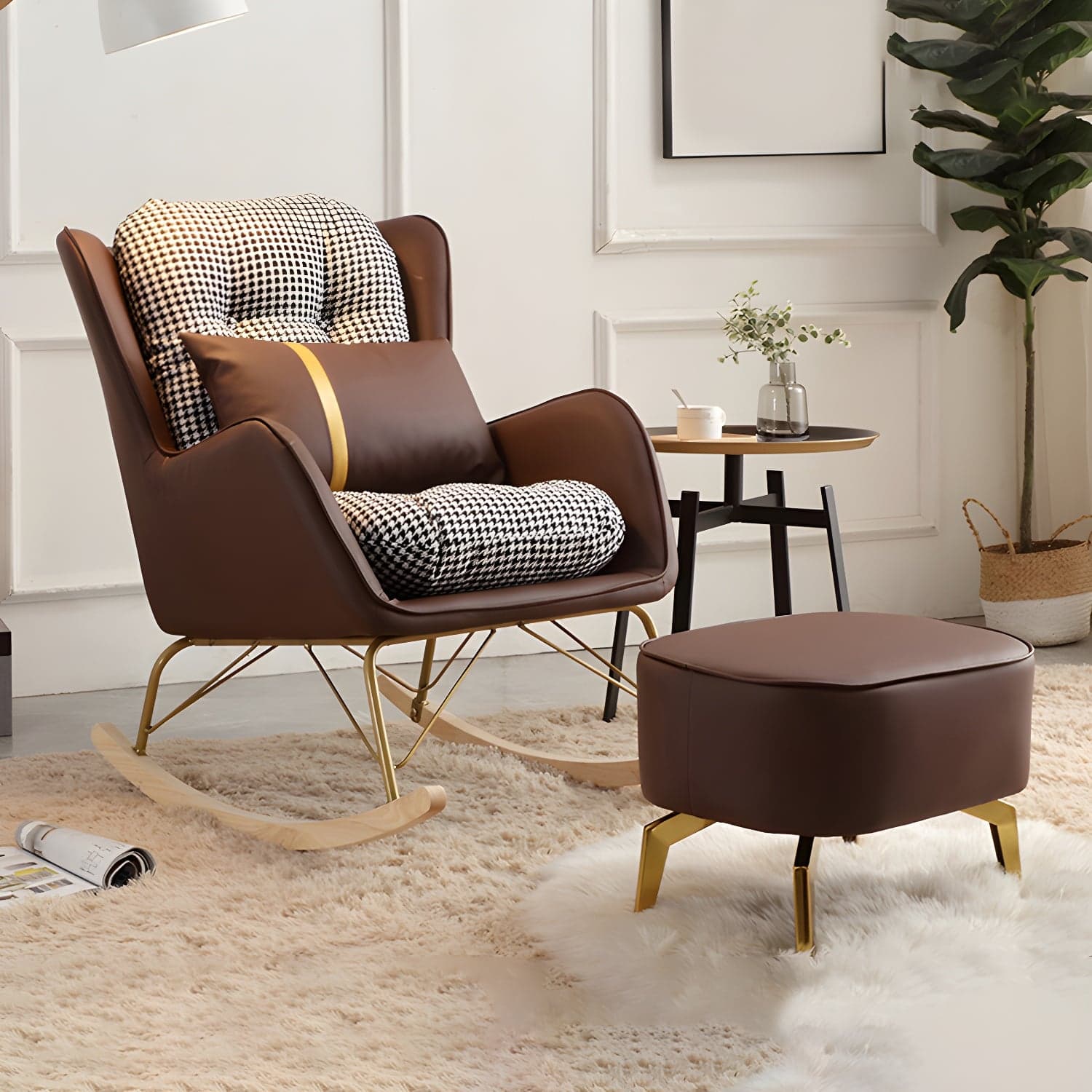 Modern Rocking Chair Metal Frame Doll Cotton Filling Spindle Rocker Chair thumbnail 2