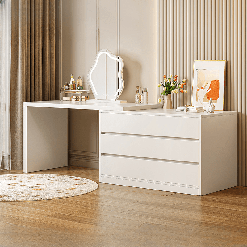 Chalk Modish Wood Makeup Vanity with Standard Length and Non-Upholstered Chair(s) thumbnail 15