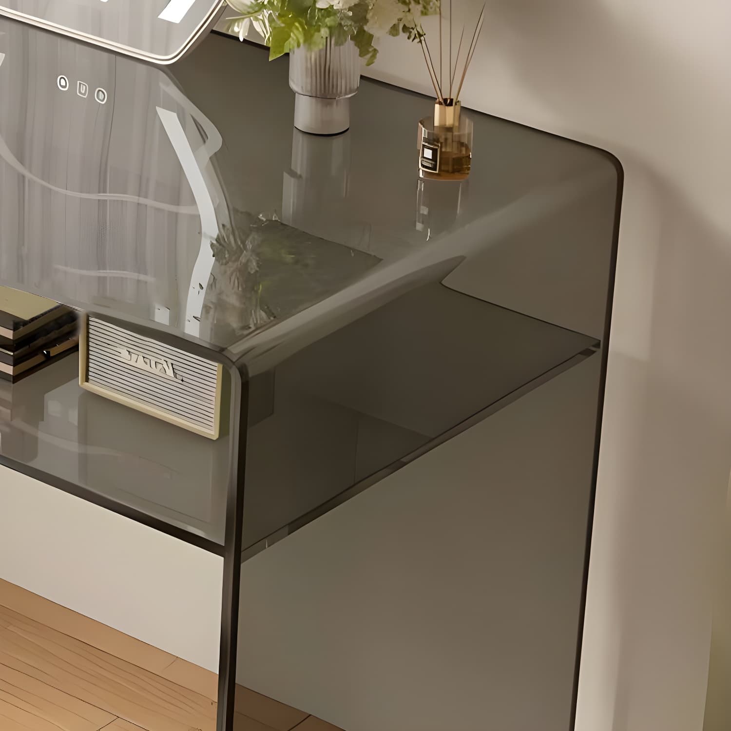 Transparent Glass Rectangular Dressing Table Double Base with Partition thumbnail 8