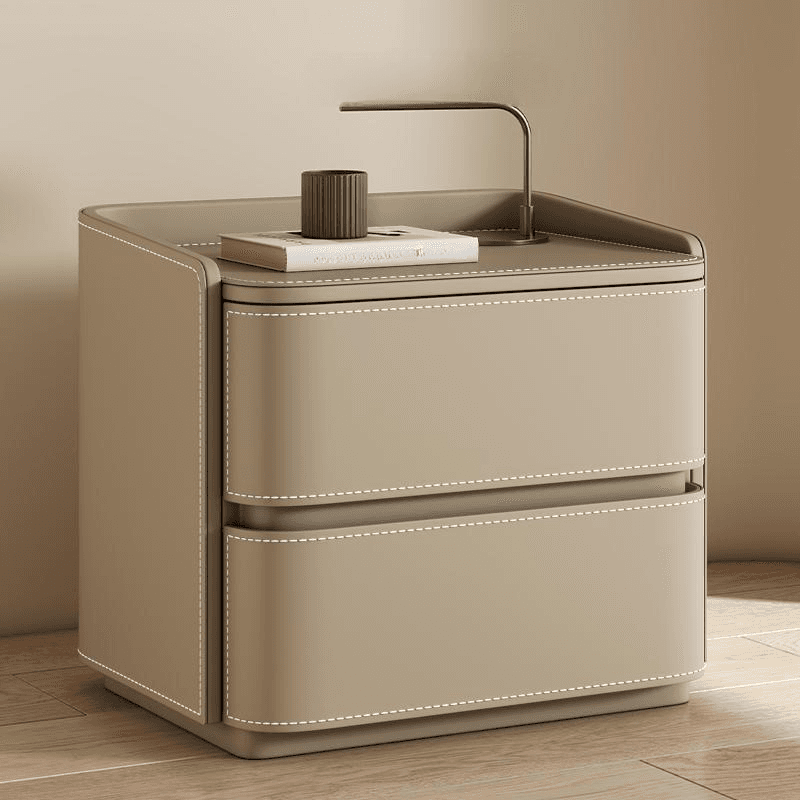 Modish Nightstand With Drawer Organization Featuring 2 Drawers and Pleather Countertop thumbnail 5
