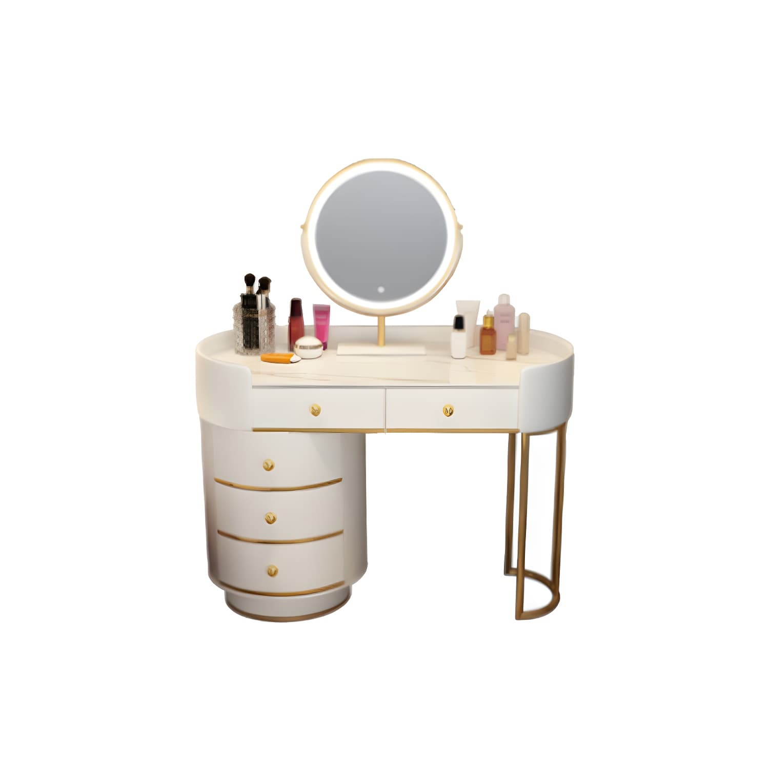Modern Bedroom Metallic Lighted Mirror With Drawer Makeup Vanity Set thumbnail 16