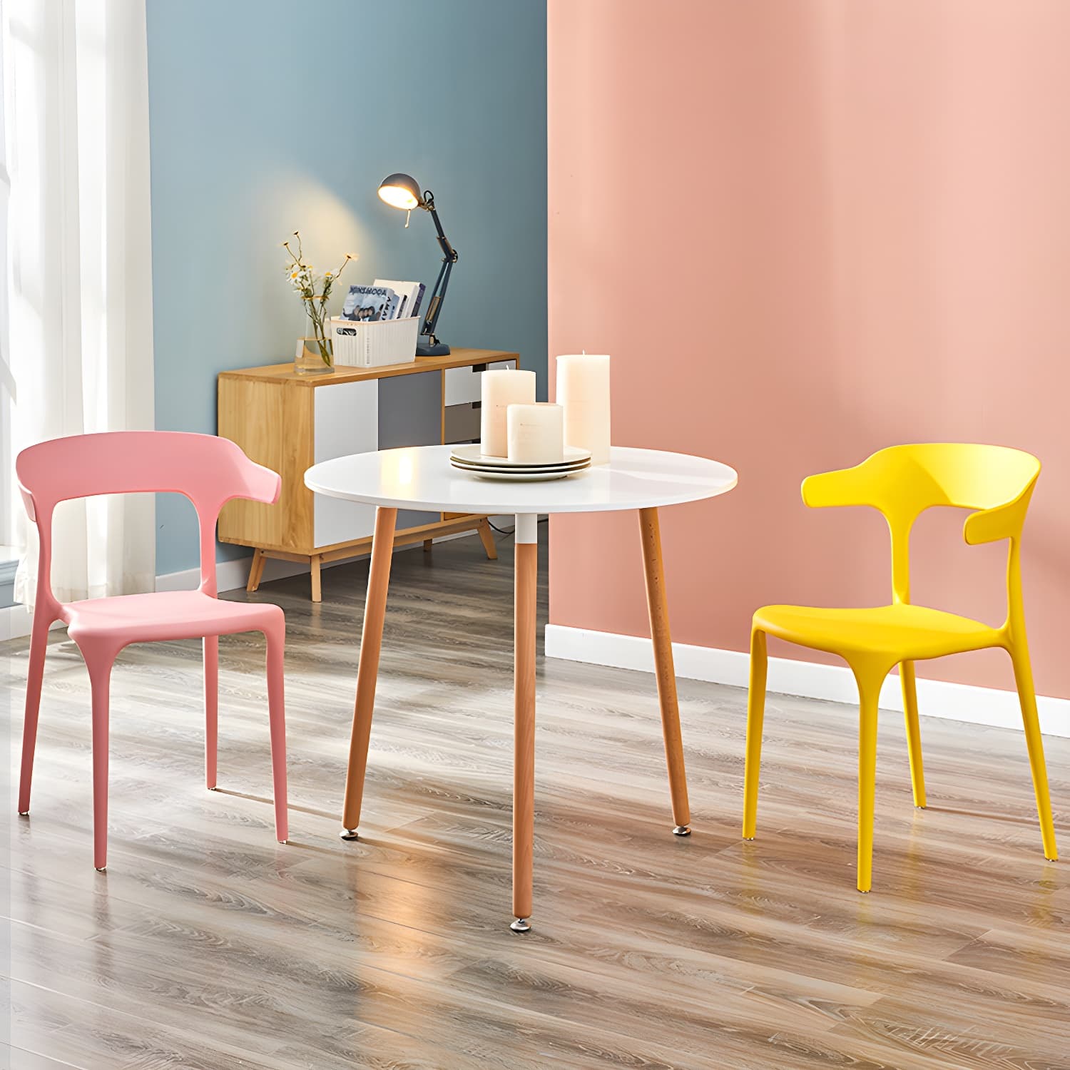 Home Modern Side Chair Stackable Open Back Plastic Dining Room Chair Set thumbnail 11
