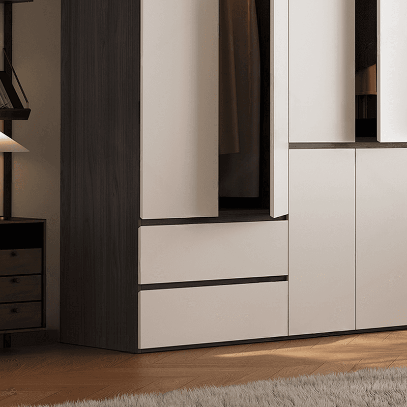 White Minimalist Manufactured Wood Independent Wardrobe Closet with Soft Close Drawer, Soft Close Door, and Interior Shelves thumbnail 5