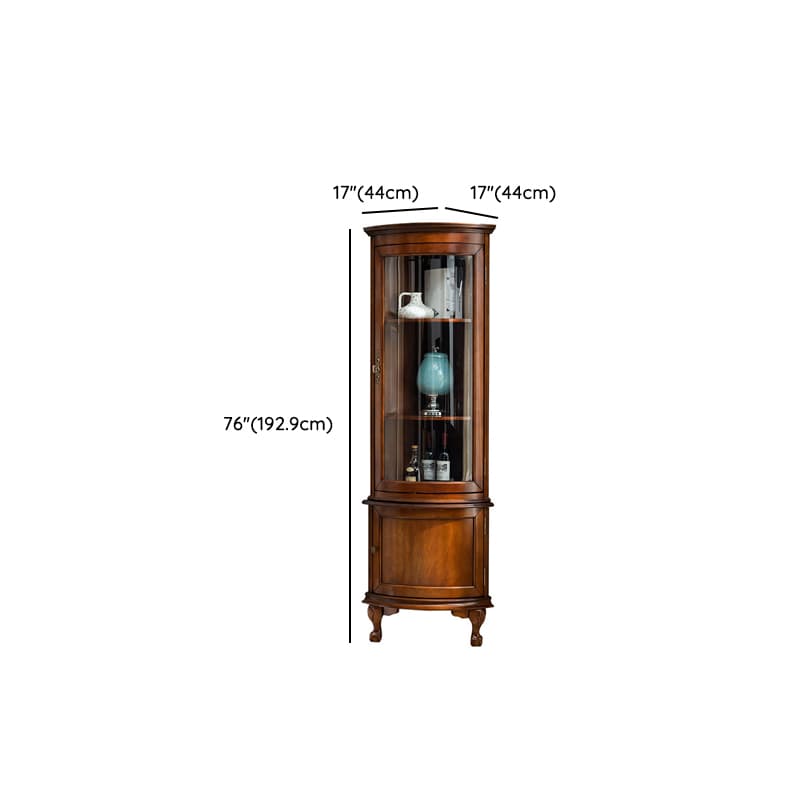 Traditional Medium Brown Corner Accent Cabinet with Wood Countertop and Exterior Shelving thumbnail 13