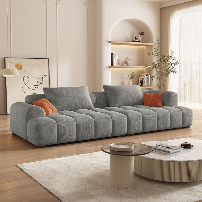 Vibrant Peony/Cerulean/Tangerine Color Sofa Couch with Round Arm and Concealed Support thumbnail 7