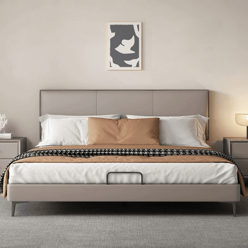 Grey Solid Color Platform Bed with Timber Frame for Living Room thumbnail 2