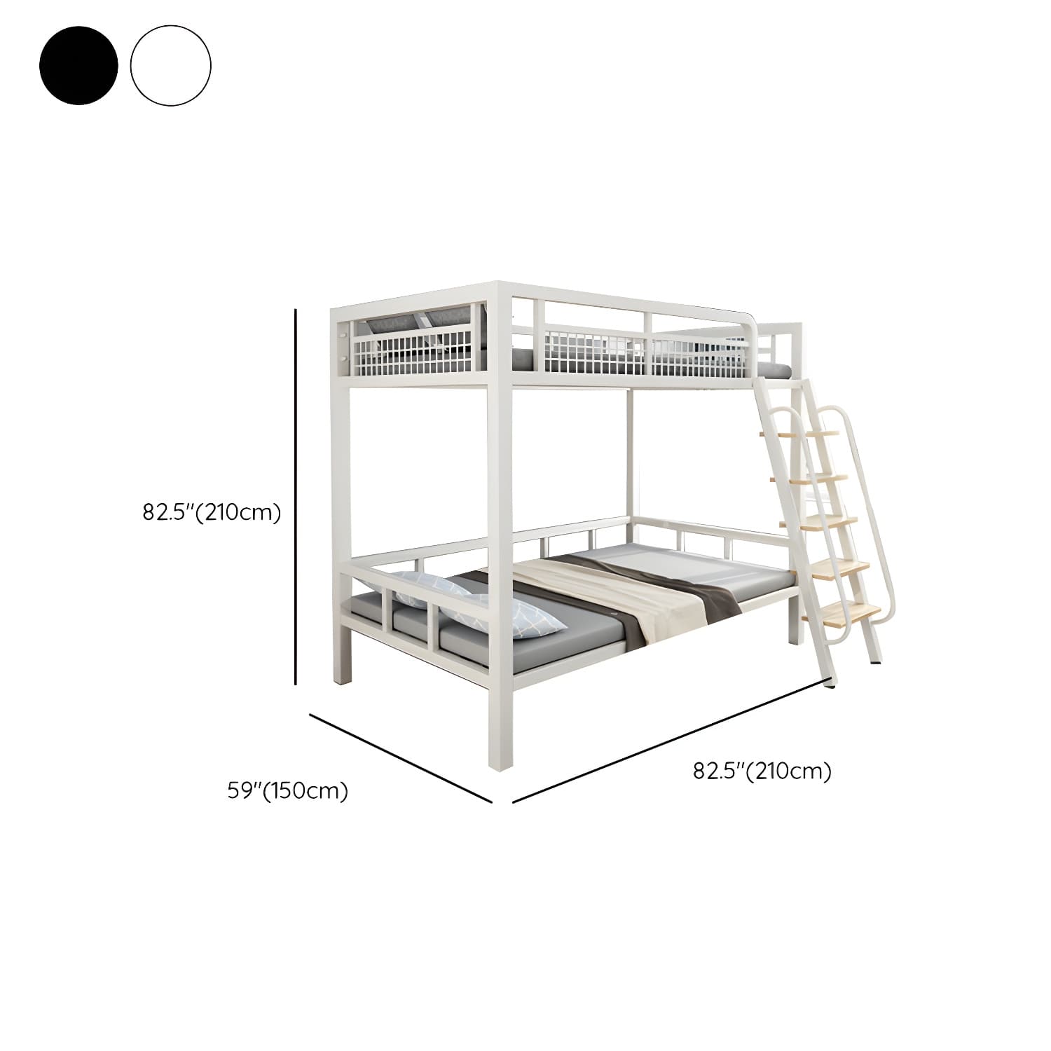 Contemporary Metal Bed 82.67" Tall Open-Frame Bed in Black/White thumbnail 12