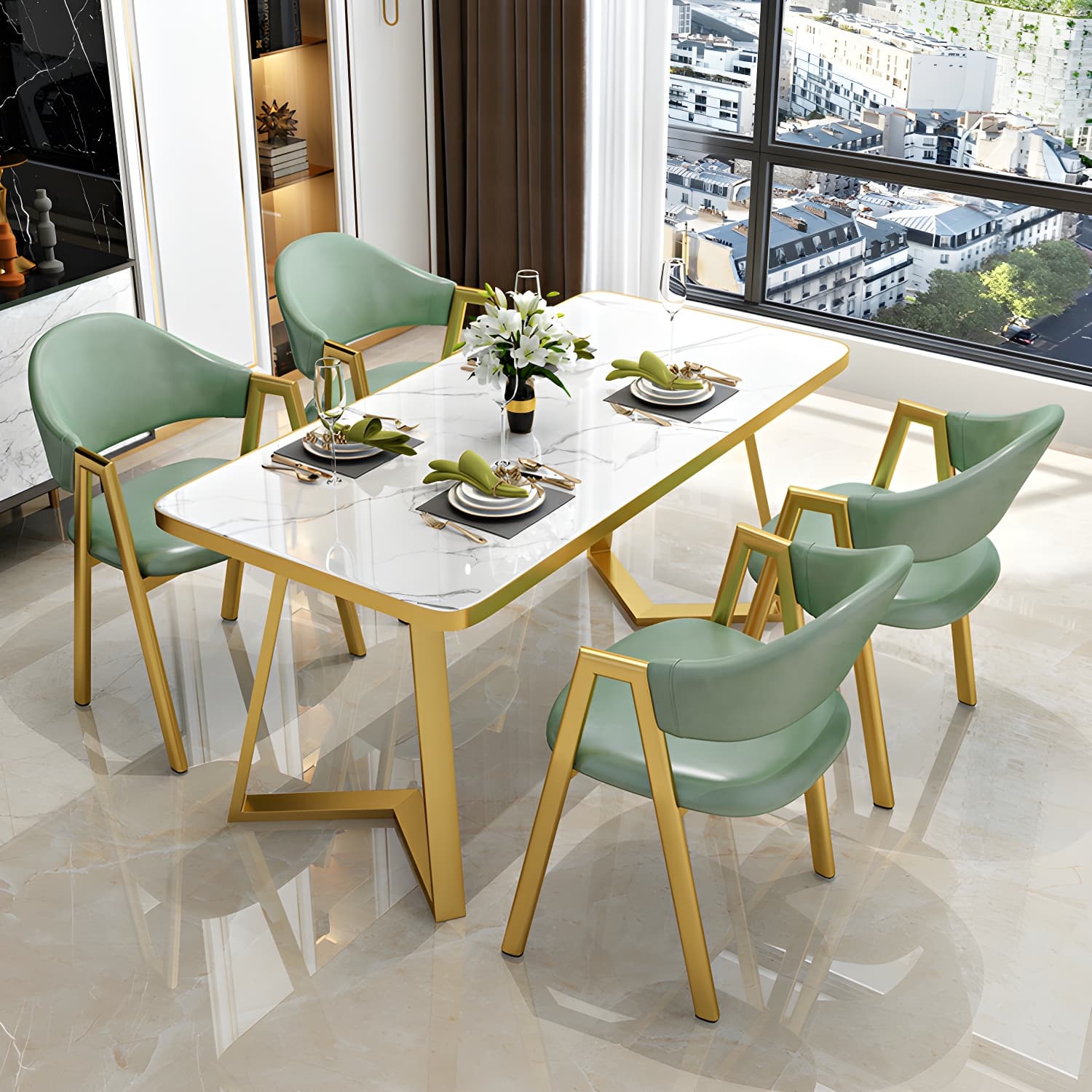 Glam White Wood Dining Set with Upholstered Chairs - 5 Piece Set thumbnail 3
