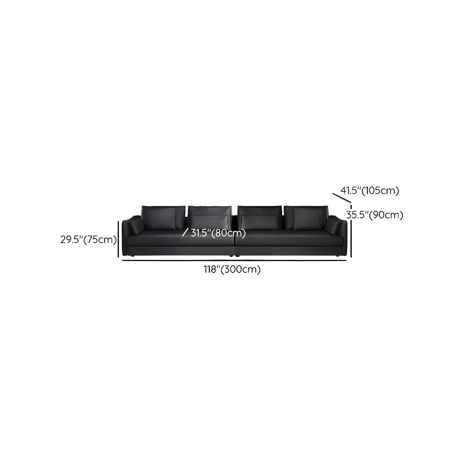 Modern Genuine Leather Sectional Sofa in Black with Recessed Arm thumbnail 16